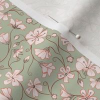 Ditsy White Flowers - Green and Pink-Tiny
