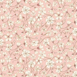 Ditsy White Flowers - Light Pink and Brown-Tiny