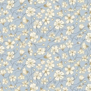Ditsy White Flowers - Yellow and Gray-Tiny