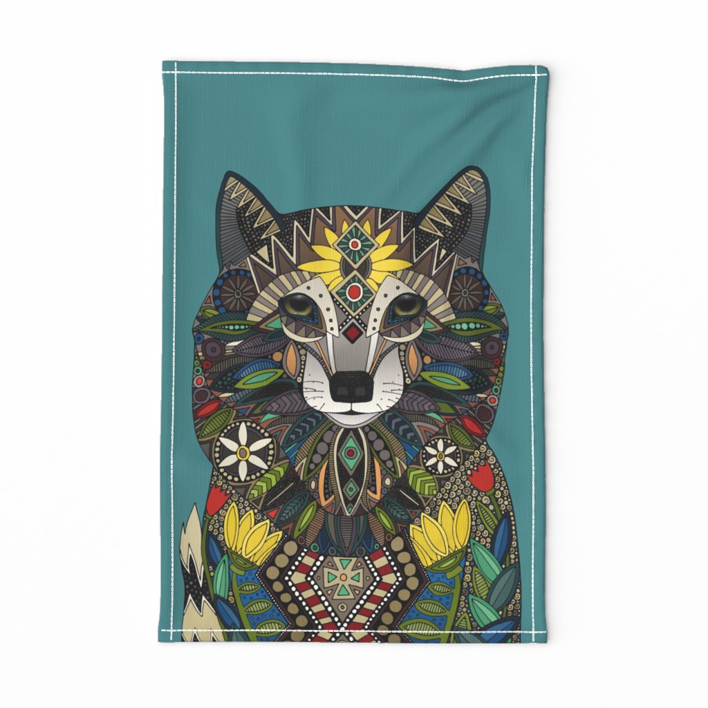 WOLF teal tea towel