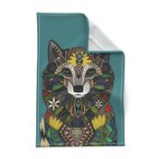 WOLF teal tea towel