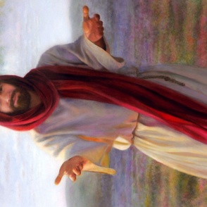 27x18-Inch Panel of Smiling Jesus Christ from Oil Painting by Nancy Lee Moran