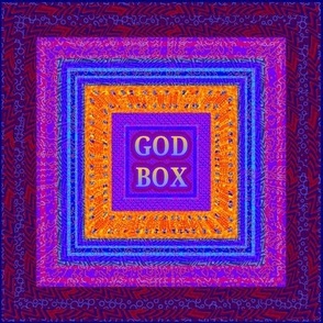 God Box Fabric Plum Blue Orange Squares