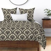 Triceratops Damask - black and cream - large scale 