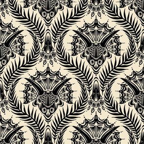 Triceratops Damask - black and cream - large scale 