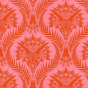 Triceratops Damask - pink and burnt orange  - medium scale