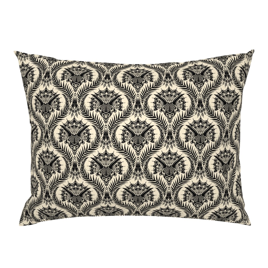 Triceratops Damask - black and cream - medium scale