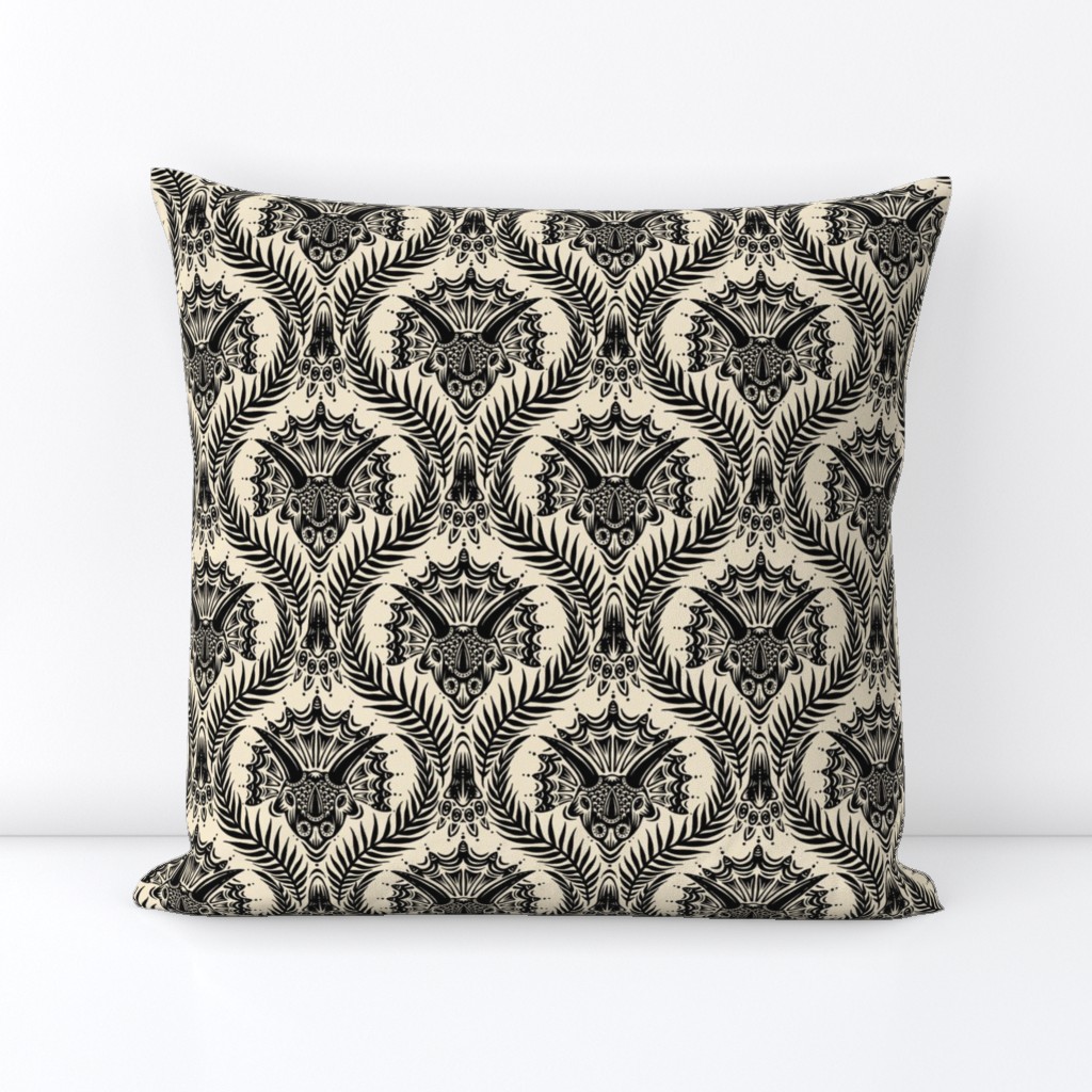 Triceratops Damask - black and cream - medium scale