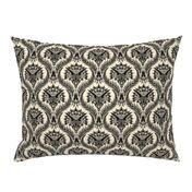 Triceratops Damask - black and cream - medium scale