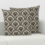 Triceratops Damask - black and cream - medium scale