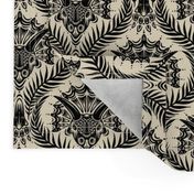 Triceratops Damask - black and cream - medium scale