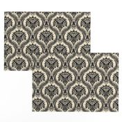 Triceratops Damask - black and cream - medium scale