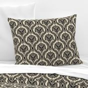 Triceratops Damask - black and cream - medium scale