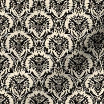 Triceratops Damask - black and cream - small scale