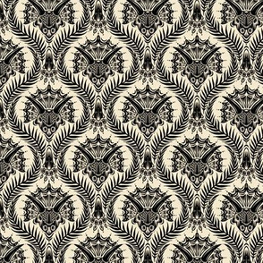 Triceratops Damask - black and cream - small scale