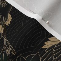 medium // Updated Japanese cranes, peonies and clouds in gold