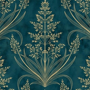 S // Golden grass - Contemporary Metallic Gold Wild Grass on teal base