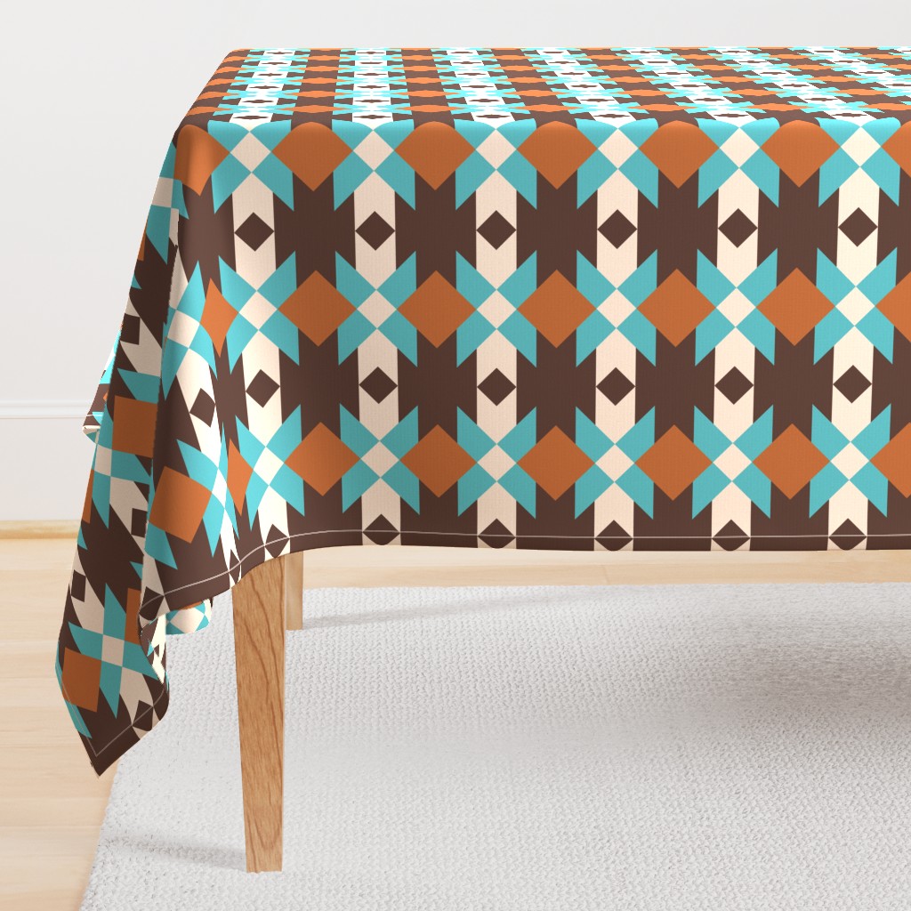 Bold Aztec boho geometrics brown teal large