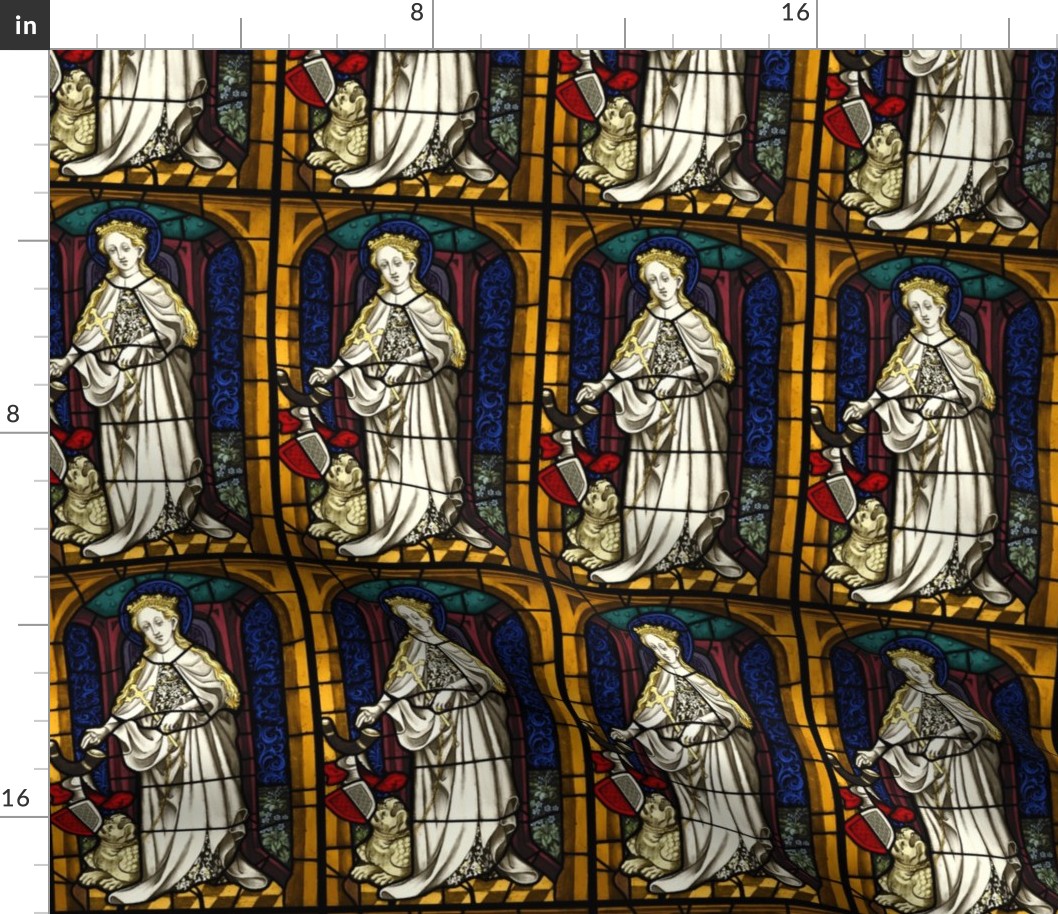 Saint Margaret 1400s stained glass window Swatch Sized