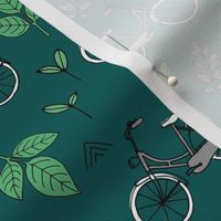 Little boho bicycle garden vintage style leaves and branches forest summer day design neutral sage green emerald mint