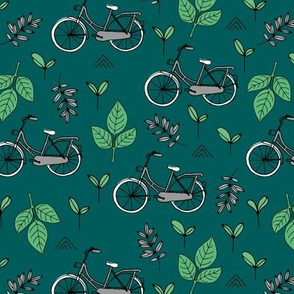 Little boho bicycle garden vintage style leaves and branches forest summer day design neutral sage green emerald mint