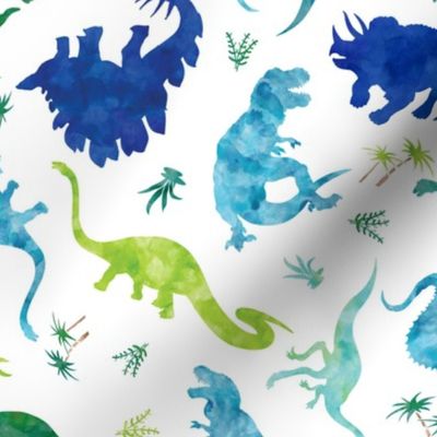 watercolor dinosaurs multi direction on white