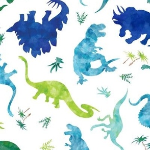 watercolor dinosaurs multi direction on white