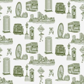 London Toile de Jouy in green ink