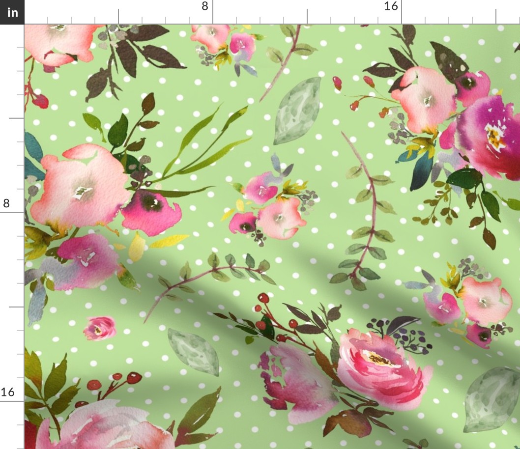 XL Watercolor Peonies & Roses (apple green) Floral Pink Plum Blush Flowers Garden Blooms, LARGEST scale