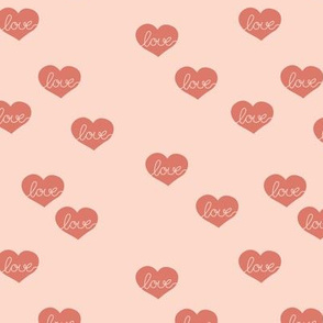 Vintage valentine hearts sweet love text in heart shapes neutral beige cream orange pink baby nursery 
