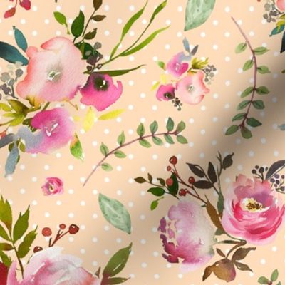 Watercolor Peonies & Roses (creamsicle) Floral Pink Plum Blush Flowers Garden Blooms, LARGE scale