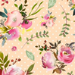 Watercolor Peonies & Roses (creamsicle) Floral Pink Plum Blush Flowers Garden Blooms, LARGE scale