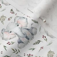 baby elephant floral on white 2 inch elephant