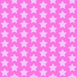 Small scale Starry Night  of  neon mauve pink stars: perfect for a girls bedroom accessories or kids apparel. Geometric shapes, classic star pattern for sweet nursery decor and Bedlinen, pretty toddlers outfits 