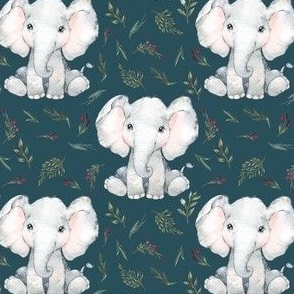 baby elephant floral on teal 2 inch elephant