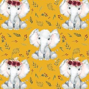 baby elephant floral on curry with crown 2 inch elephant