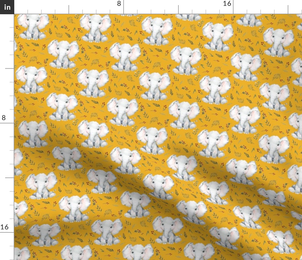 baby elephant floral on curry 2 inch elephant