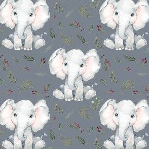 baby elephant floral on stone gray 2 inch elephant