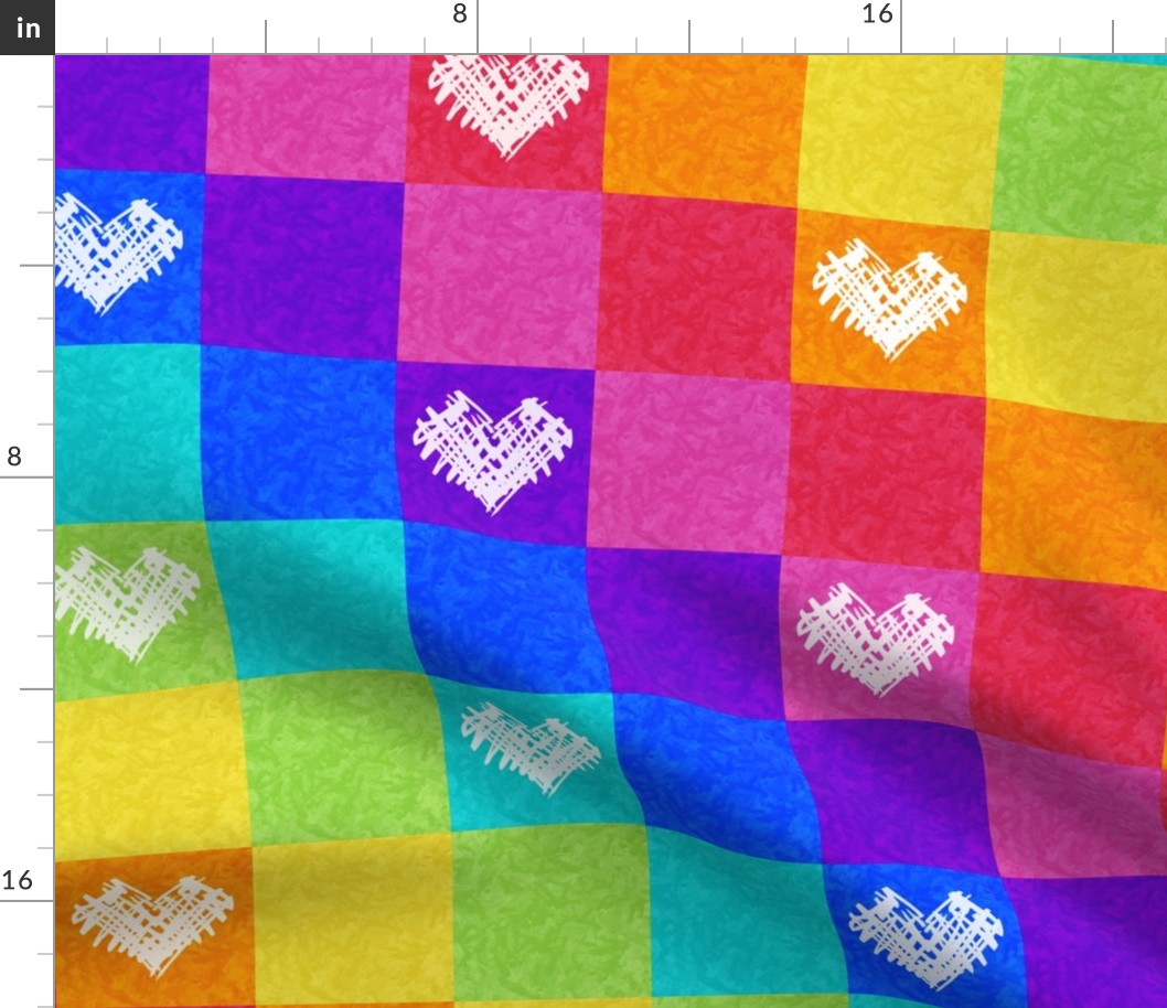 Rainbow Patchwork Hearts large
