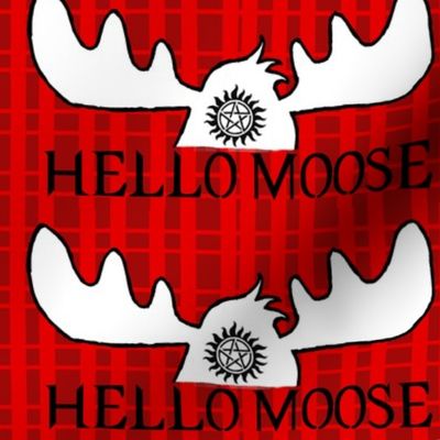 Hello Moose on red plaid