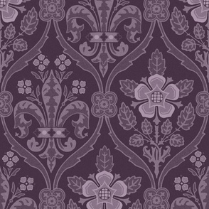 Gothic Revival roses and lilies, muted aubergine