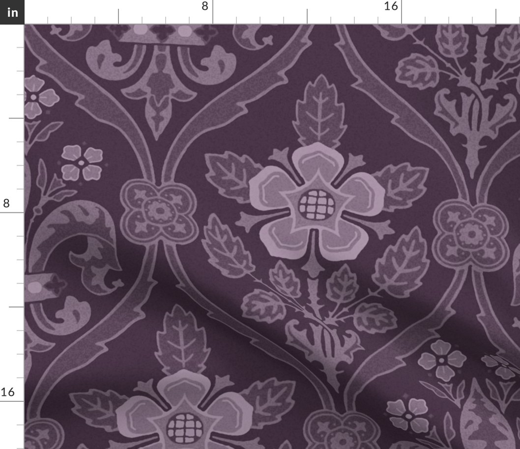 Gothic Revival roses and lilies, muted aubergine