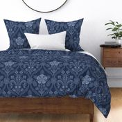 Gothic Revival roses and lilies, dark blue