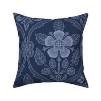 Gothic Revival roses and lilies, dark blue