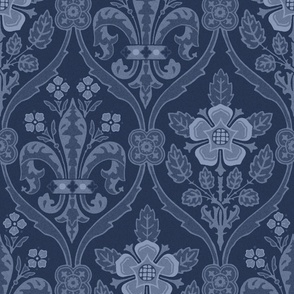 Gothic Revival roses and lilies, dark blue