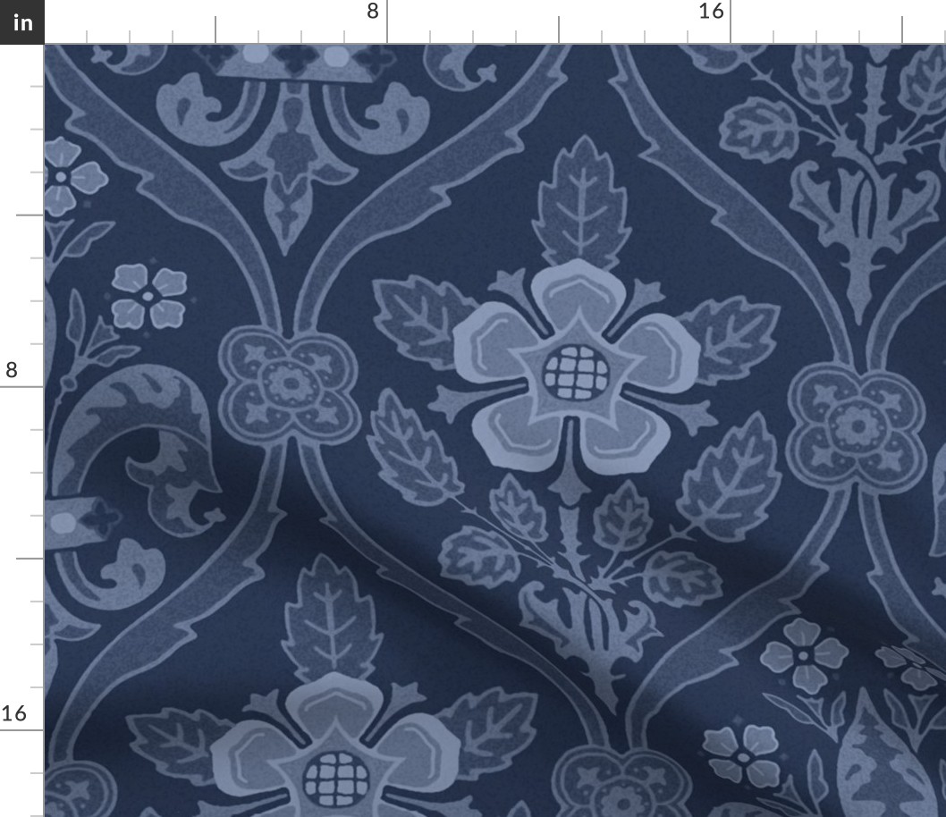 Gothic Revival roses and lilies, dark blue