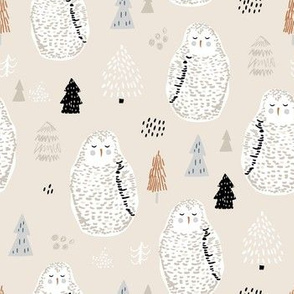 Sleeping ink drawn  owls forest print