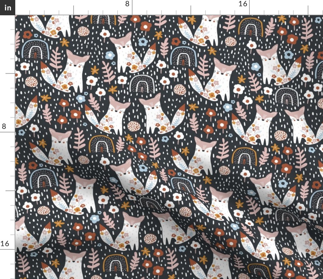 Floral foxes on gray