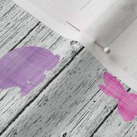 pink and purple bunny grey wood