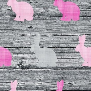 pink bunnyn grey wood
